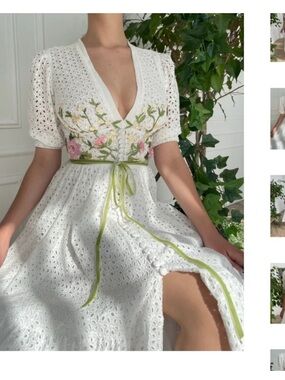 Teuta Matoshi Rosette Ivy Fields Dress White Eyelet Embroidered Floral XS/S
